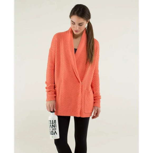 lululemon athletica Sweaters - Lululemon Post Practice Cardi Knit Cardigan Coral Orange 6